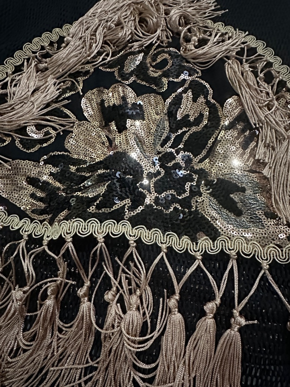 12th Tribe Black and Gold Embellished Halter Fringe Dress - Picture 3 of 10